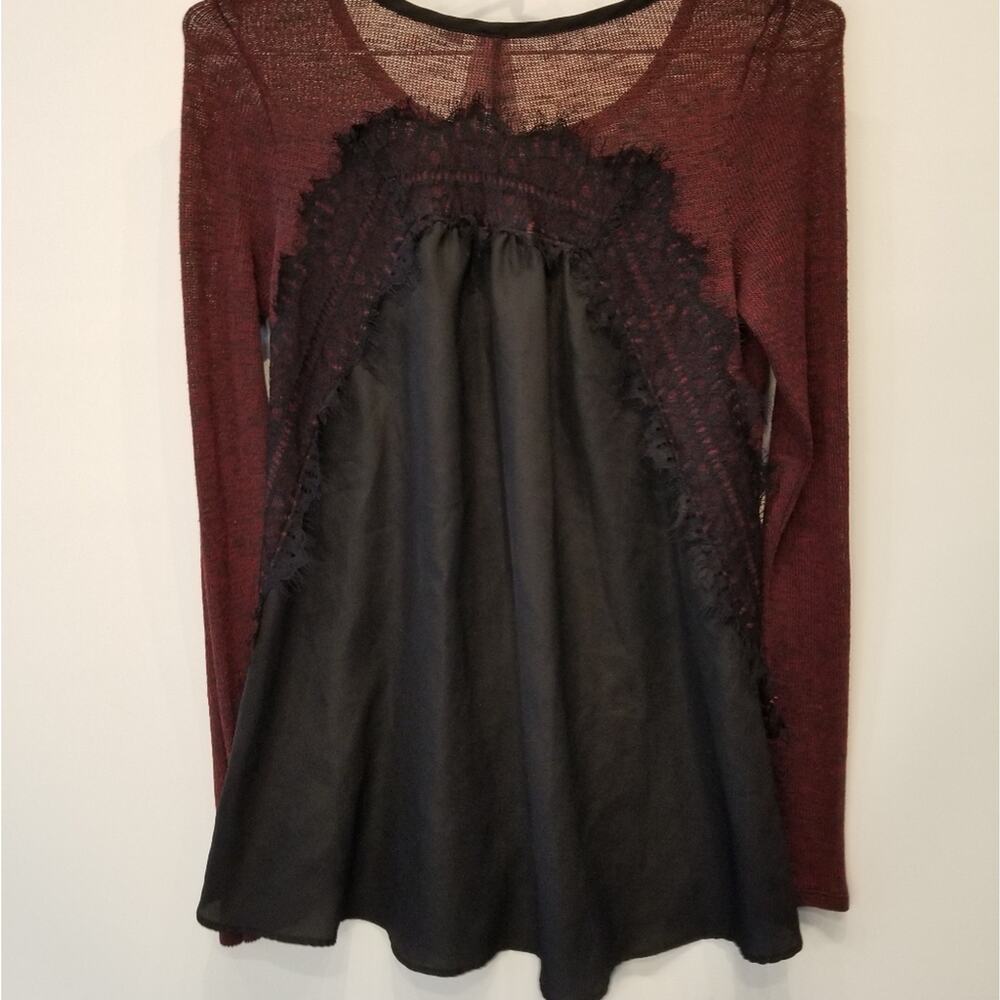 Society Girl Burgundy Black Lifht Weight Sweater Round Neck Long Sleeve Size S - Picture 9 of 9